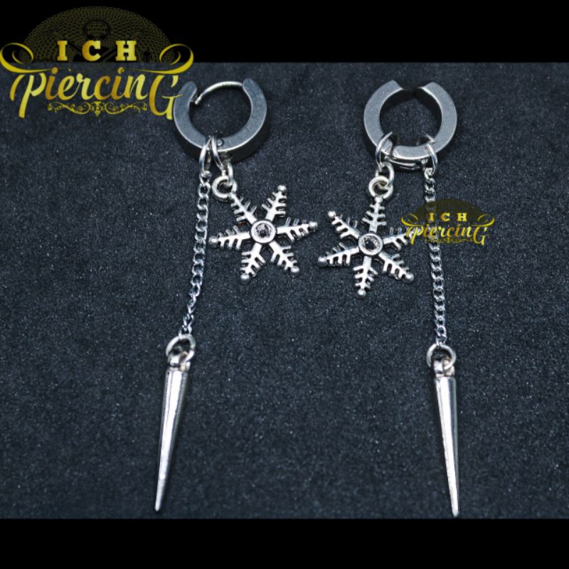 anting K-pop model salju stallers plated / anting tindik dan jepit / anting Korea jepit / ICH PIERCING