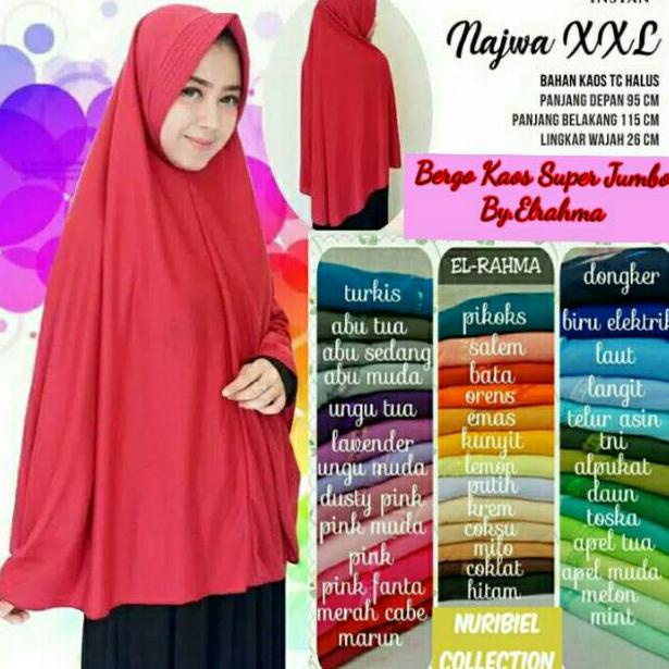 Bergo Najwa XL hijab El rahma kerudung Kaos Super jilbab instant Super Jumbo simple pet  | TAM.02Jl2