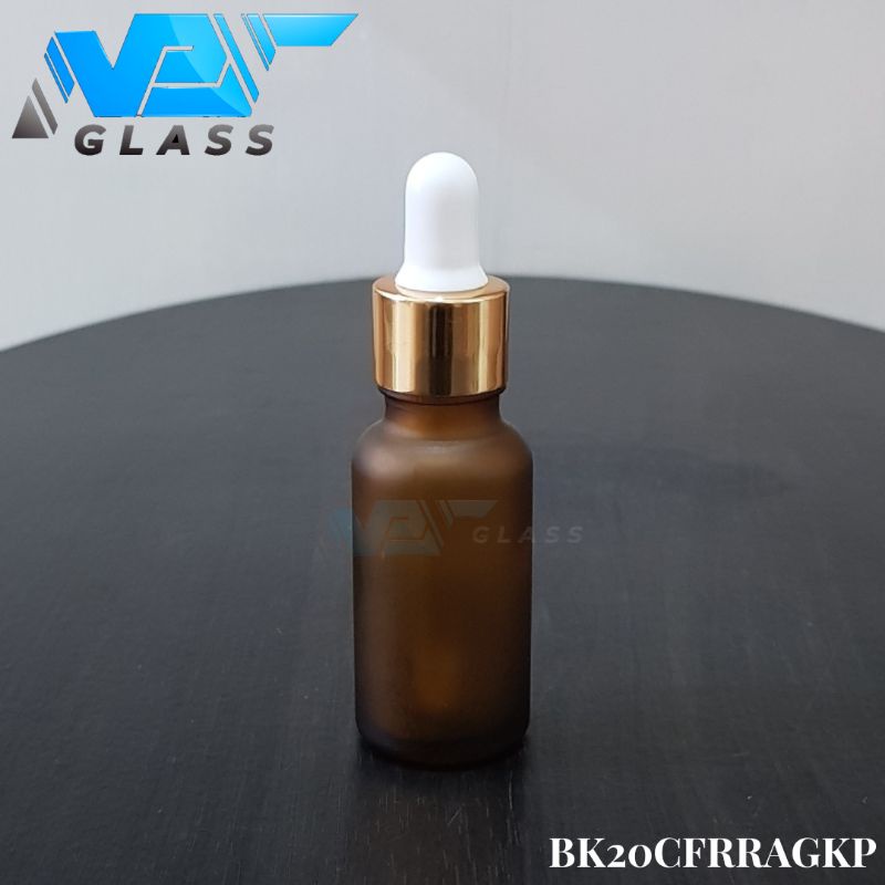 botol kaca pipet 20ml amber coklat doff frosted - ring almunium gold