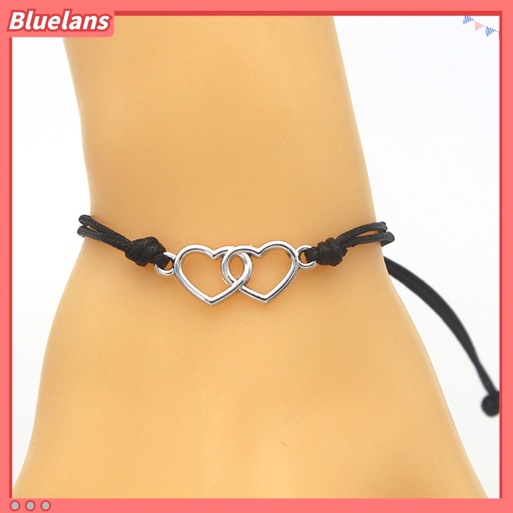 2pcs / Set Gelang Handmade Desain Hati Ganda Permukaan Halus Untuk Pasangan