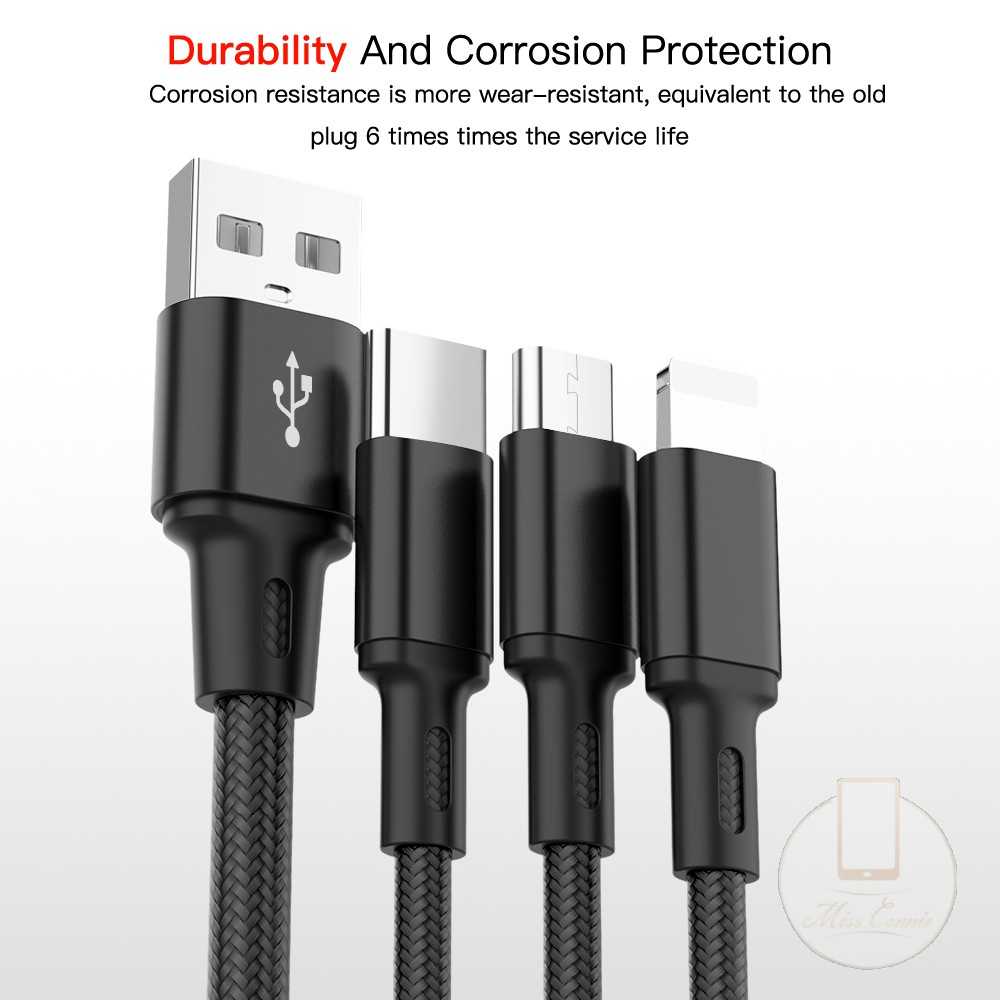 Kabel Data / Charger Micro Usb / Type C 3in1 Fast Charging Panjang 1.2m Untuk Iphone