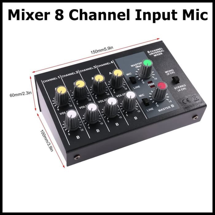 Professional Console Karaoke Mixer 8 Channel Input Mic AM 228 Black