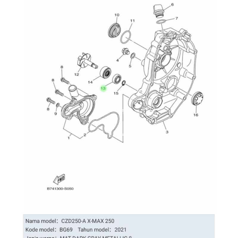 BEARING LAHER KIPAS WATER PUMP XMAX X MAX ASLI ORI YAMAHA 93306 000Y3