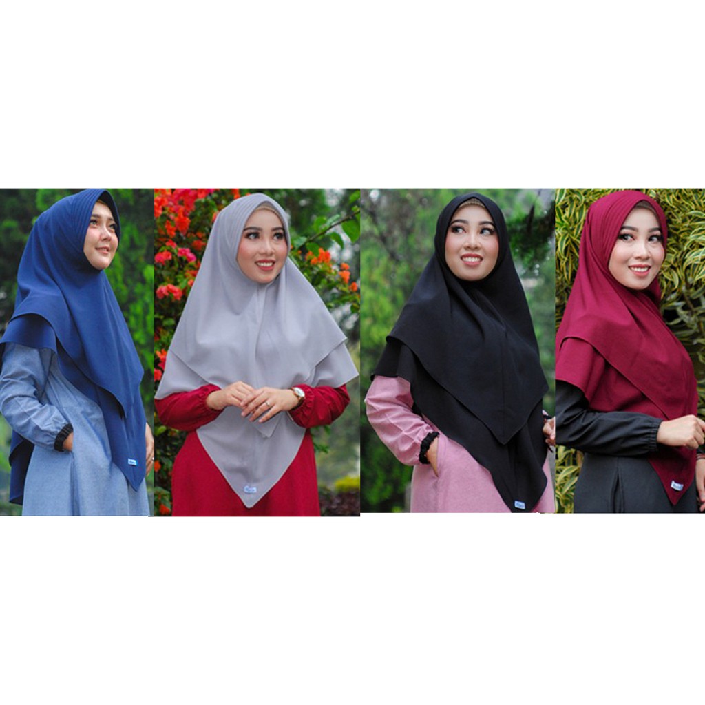 Hijab Khimar Jilbab Syari Diamond Dua Layer Premium Antem Warna Hitam - Abu silver - maroon - Navy