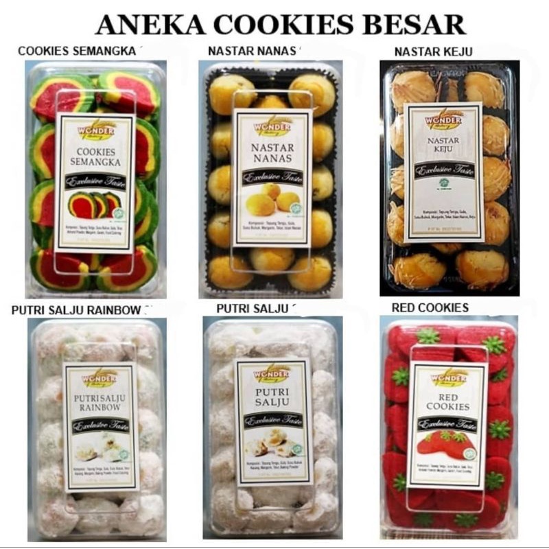 

Cookies Kue Kering Lebaran Besar Wonder Bakery Aneka Macam ((Lidah Kucing / Kastangel / Othello / Sagu / Putri Salju / Nastar )