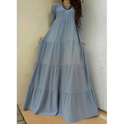 Biru Telur Asin - Gamis Jersey Korea Model Unpak