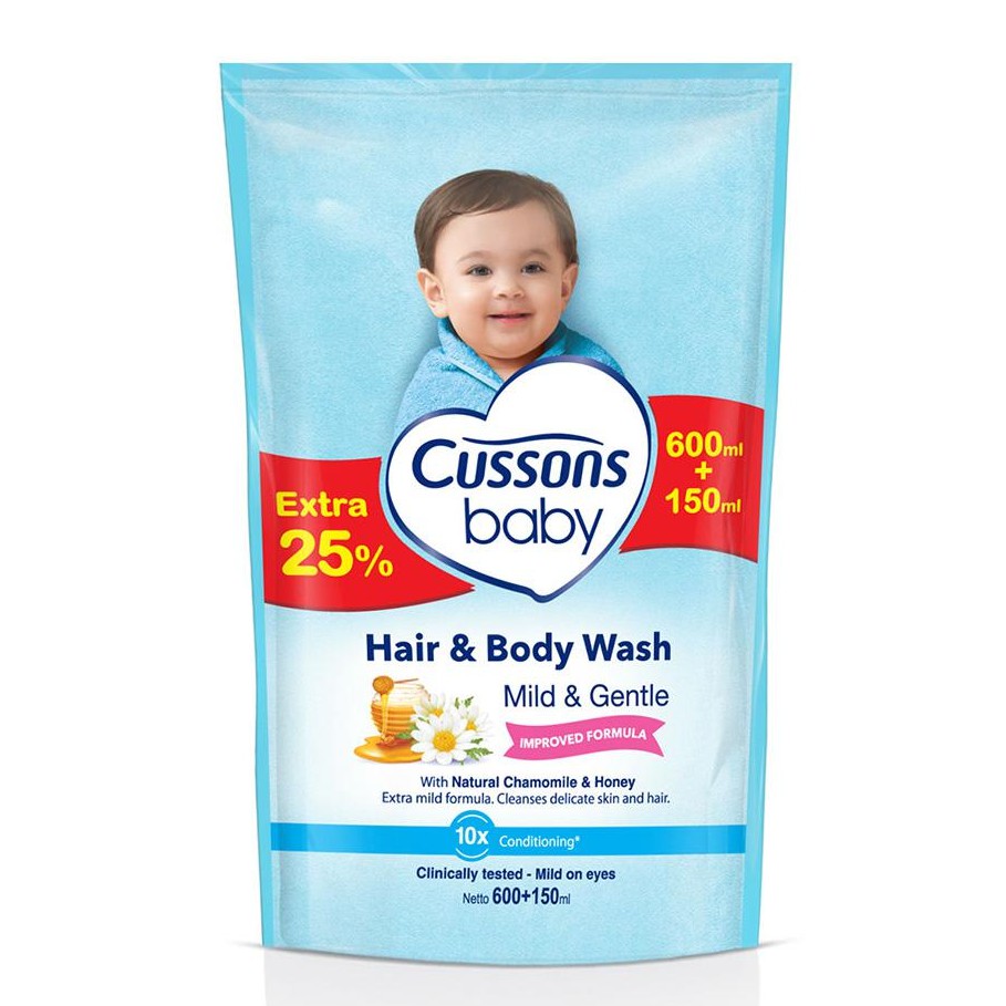 Cussons Baby Mild &amp; Gentle Hair &amp; Body Wash 600ml + 150ml Refill