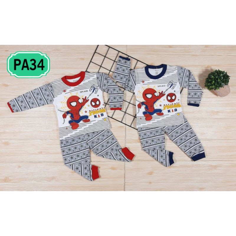 Setelan baju tidur SNOOPY POPEYE ELMO SPIDERMAN lengan panjang anak bayi