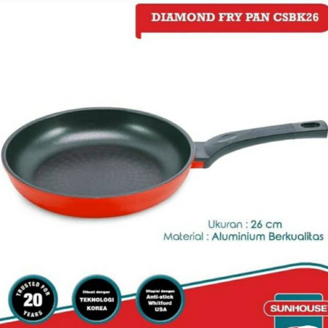 Frypan diamond wajan anti lengket sunhouse csbk26 26cm hijau