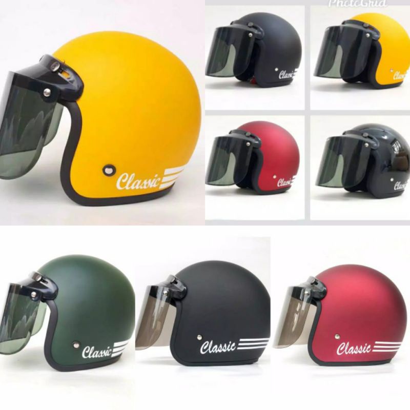 Helm bogo helm classic helm 3 garis helm retro