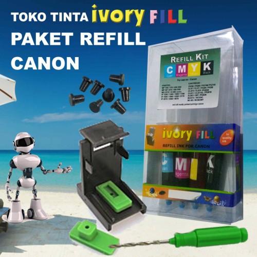 paket isi ulang suntikan cartridge canon tinta tool kit bor karet refill