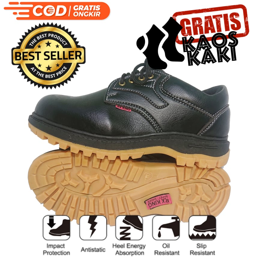 SEPATU SAFETY SEPTI KING KICKERS GREGOR CATERPILLAR KULIT PU SINTETIS ASLI UJUNG BESI BENGKEL KONTRAKTOR TAMBANG PABRIK MURAH BONUS KAOS KAKI