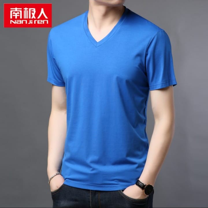 INDOSAN-BAJU KAOS POLOS KRAH V-KAOS BAHAN SPANDEX MODEL SLIMFIT KEREN-REAL PICT-BISA COD