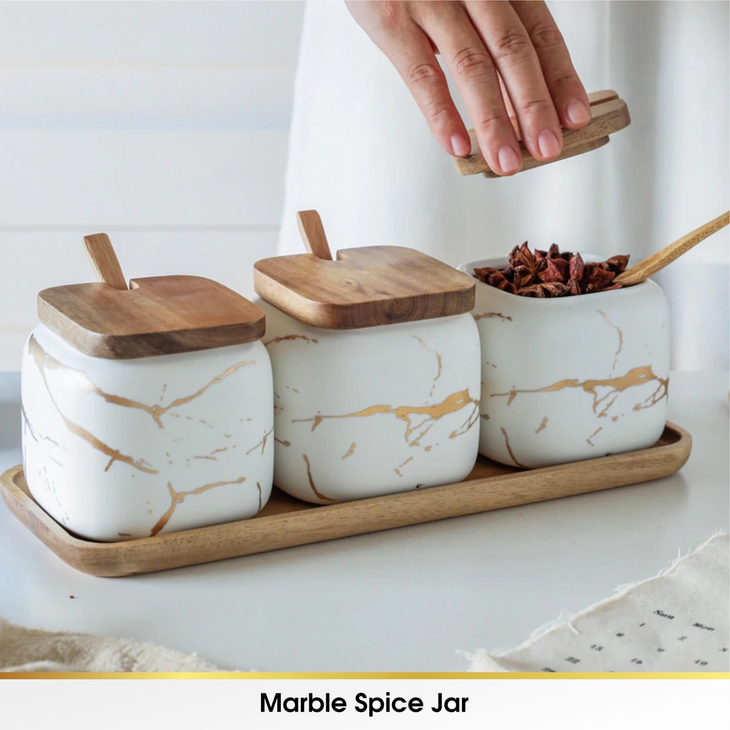 Rak Toples Nordic Tempat Ceramic Spice Jar Rack Bumbu Dapur Keramik Marble Marbel Marmer Set Mewah