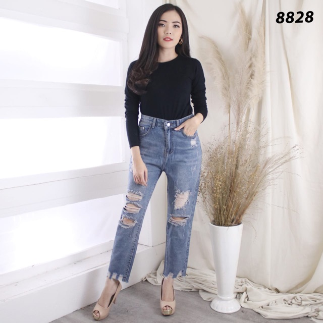 VIERLIN - Jeans 8828 - CELANA JEANS SOBEK WANITA RIPPED HIGHWAIST