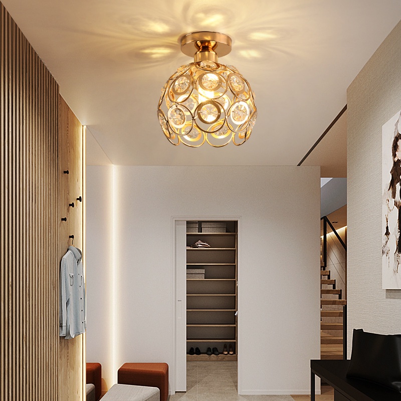 Golden LED Lampu kristal Plafon Simple Minimalis Lampu Gantung Kristal Bulat ceiling lampu