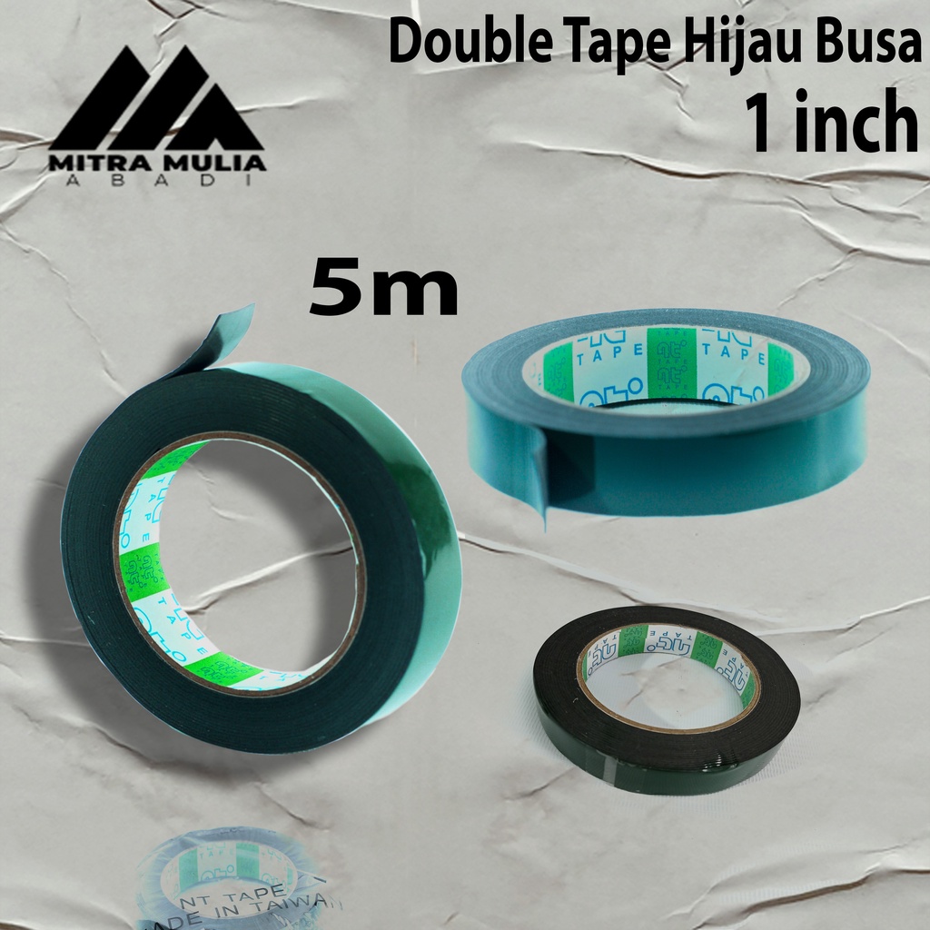 Perekat Lem-Double Tape Hijau Busa l 1 Inch x 5 Meter Foam