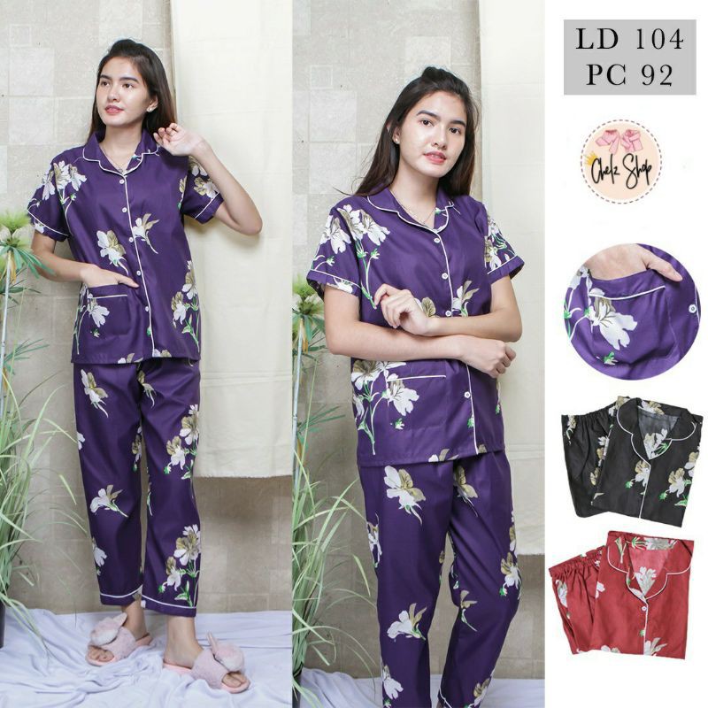 Baju Tidur Piyama Wanita Cewek Dewasa Pajamas Katun Motif CP Bunga Catrine