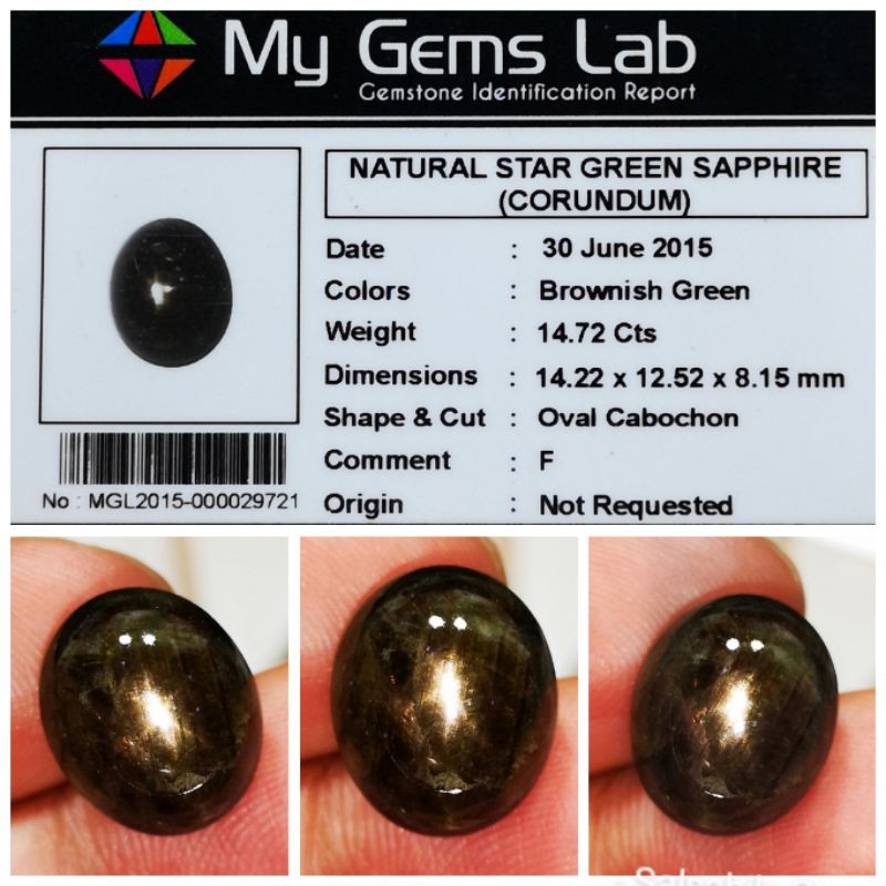 Natural Green Sapphire Star Golden Top Colour Hot Star Plus Memo Gems Lab HQ