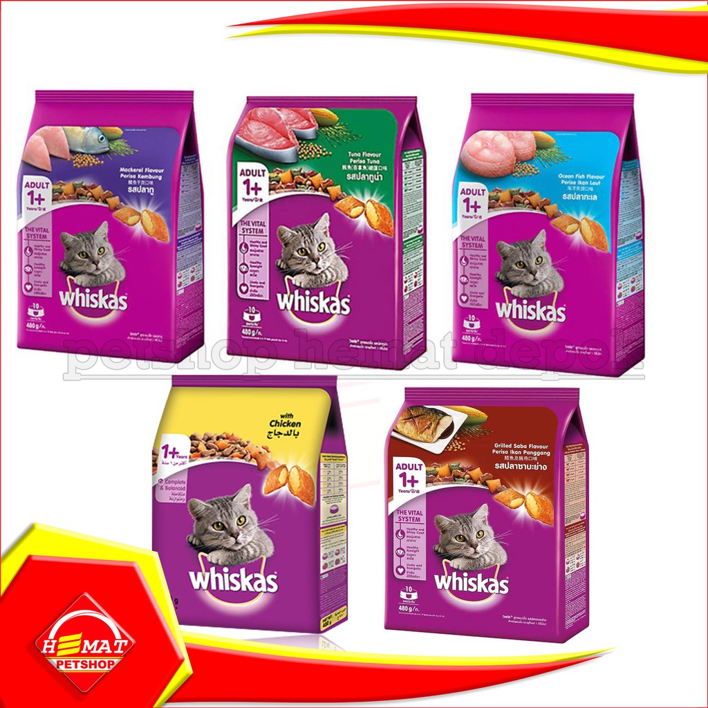 Cat Food Whiskas Adult 480gr makanan kering kucing dewasa 480 gram