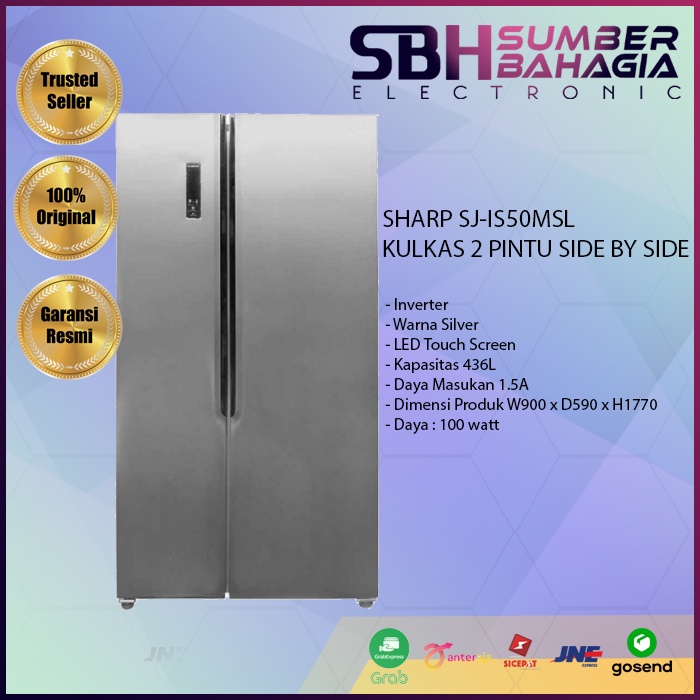 SHARP SJ-IS50MSL KULKAS 2 PINTU SIDE BY SIDE (NEW)
