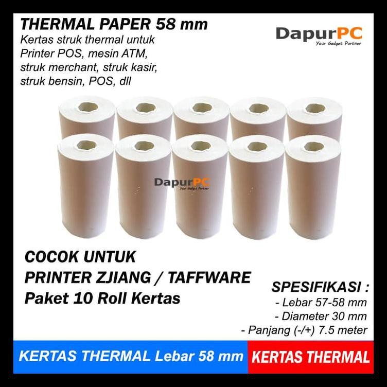 

Thermal Paper 58 X 30 Mm 10 Roll Kertas Struk Untuk Atm Printer Zjiang Hemat