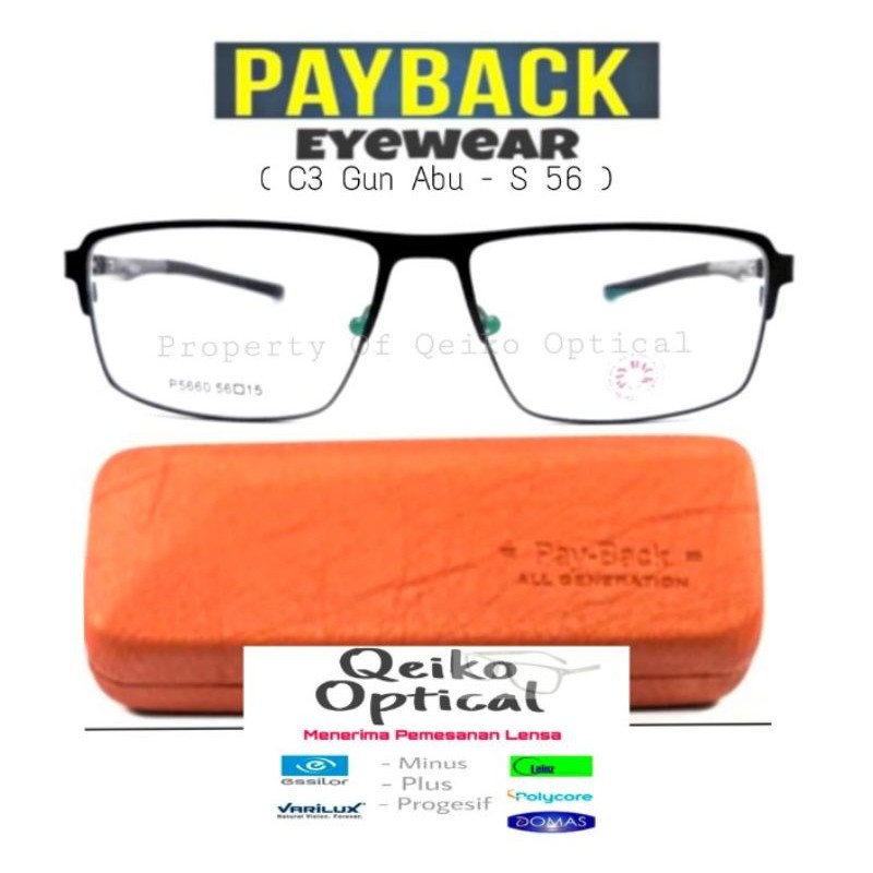Kacamata Frame Pria Titanium Metal Payback C3- S 56 Gun Chrome ORIGINAL - Size Lebar