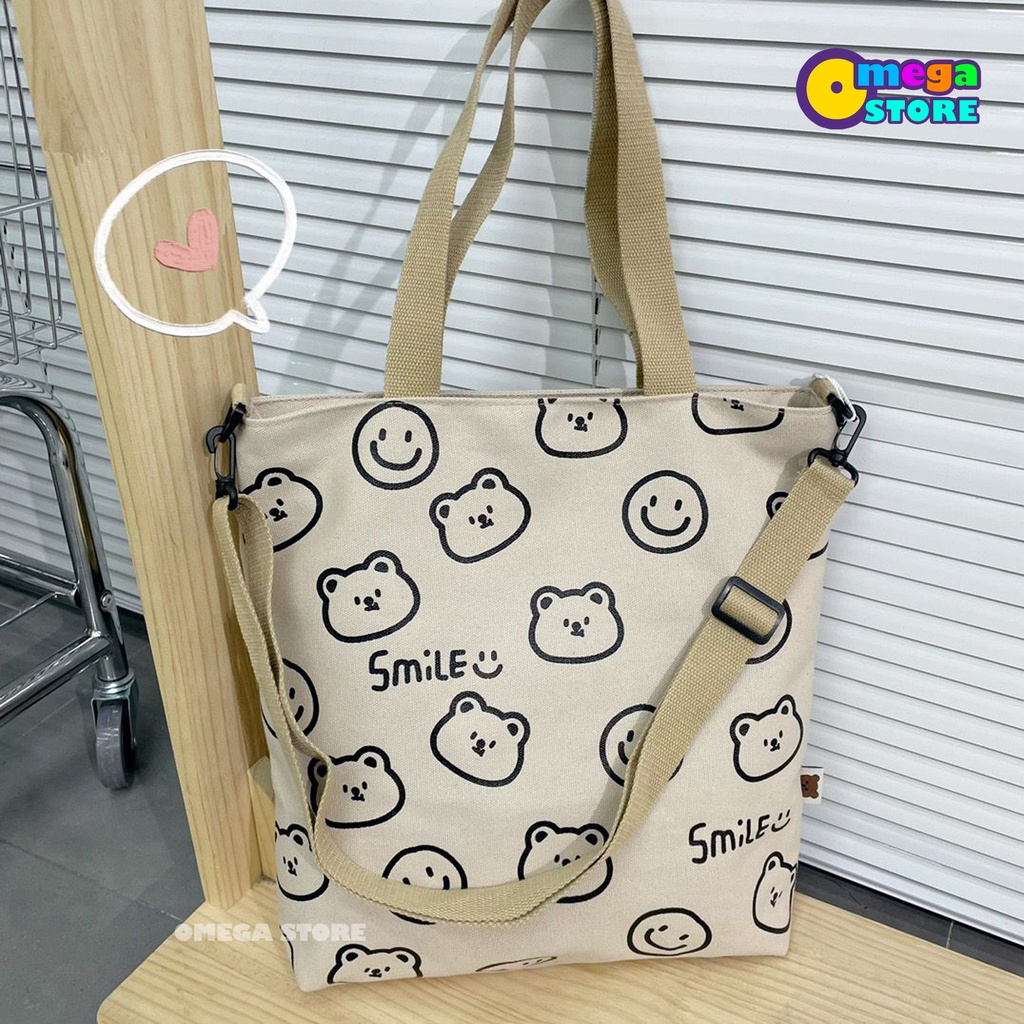 ToteBag Wanita Motif Smile Tas Selempang Sekolah Anak Perempuan Tas JinJing Bahan Kanvas Premium  -  252