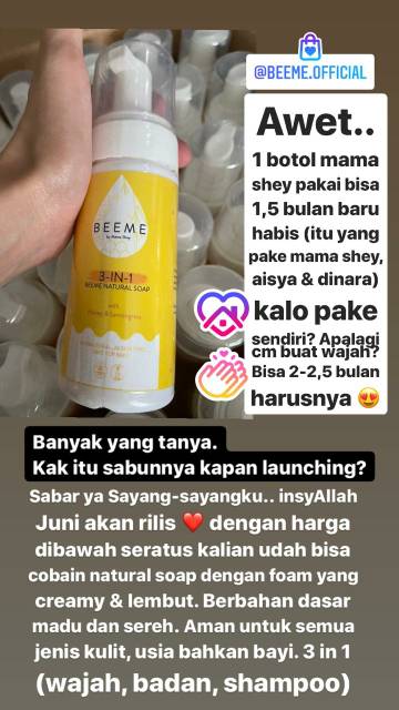 BEEME NATURAL SOAP 3in1 100ml| Skincare ibu &amp; anak