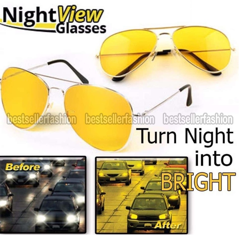 NEW! Kacamata Malam Night View Glasses Vision Anti Silau UV di Malam Hari Kacamata Glare Kaca Mata Malam Hari Nightvision Model Kacamata Aviator