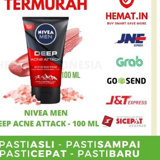 ♚ NIVEA MEN DEEP ACNE ATTACK FACIAL FOAM SABUN WAJAH PRIA 100 ML 100ML ☑
