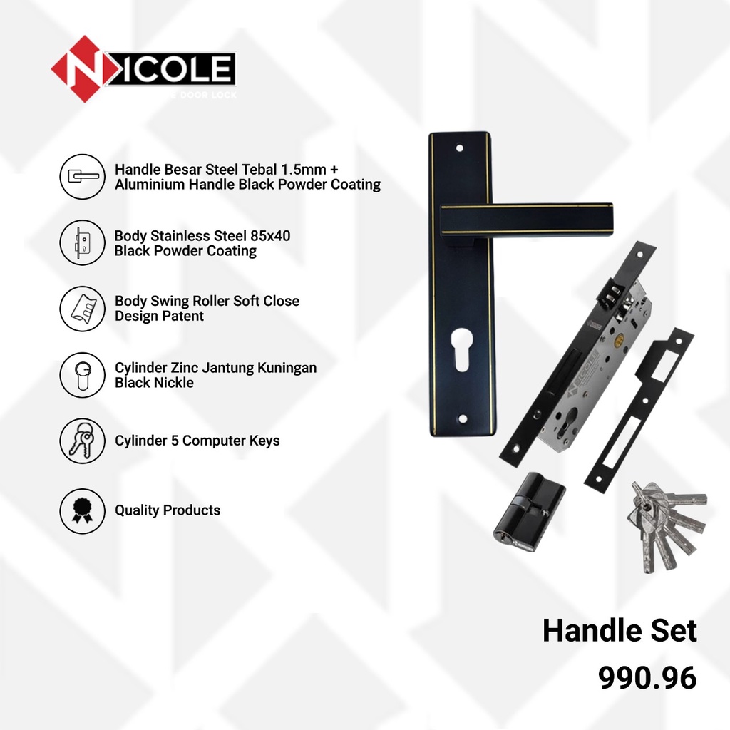 Gagang Pintu Set Kayu Hitam / Handle Black Series Set  - 990.96