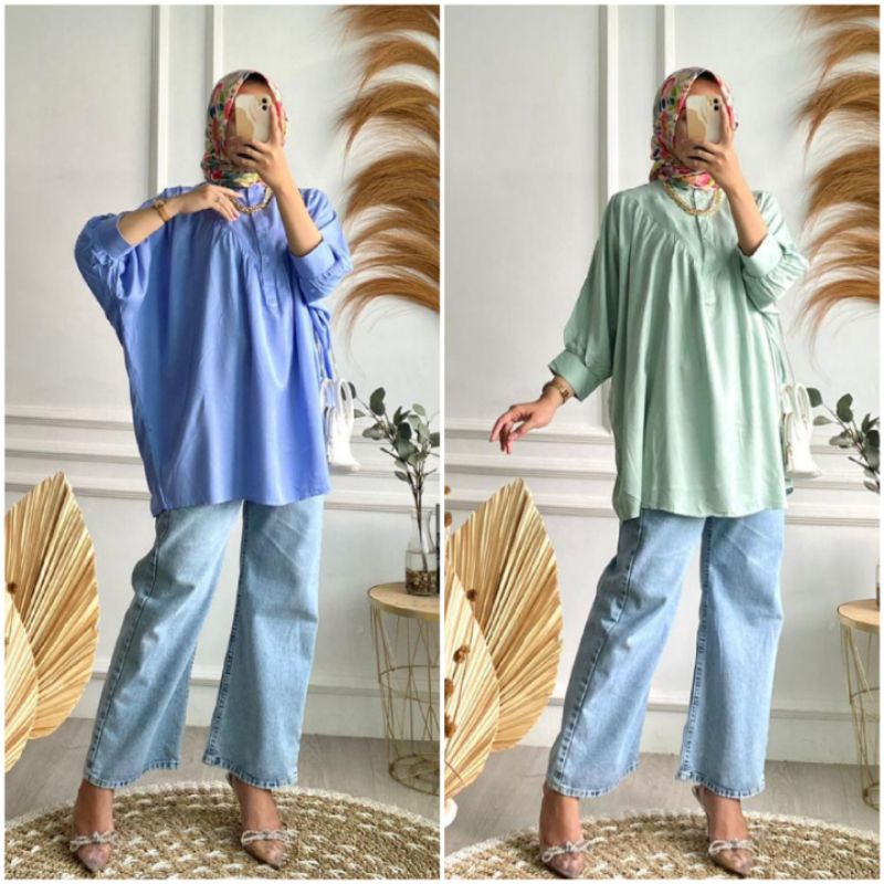 BISA COD AZKIYAHIJAB29 KALEA TOP BLOUSE POLOS OVERSIZE ATASAN OVERSIZED TUNIK JUMBO BAJU ATASAN WANI
