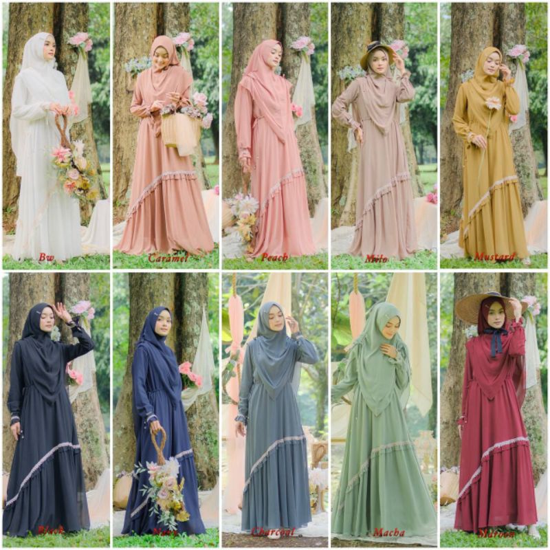 Ready Gamis set Khimar Queenara by Nararya Ori 100%
