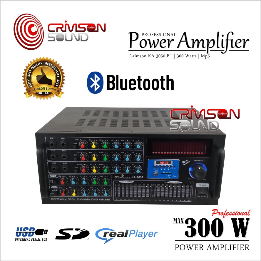 POWER AMPLIFIER BLUETOOTH EQUALIZER Mp5 300 Watts CRIMSON KA-3050