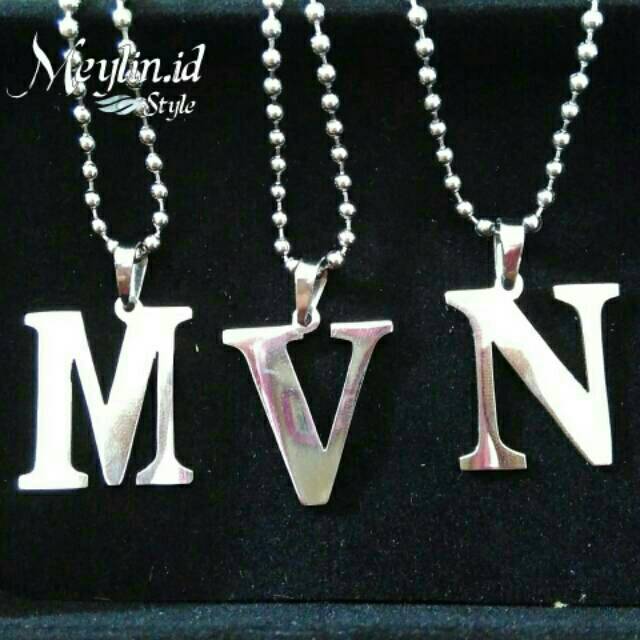 Kalung Liontin Abjad Nama Huruf Inisial Polos Silver Monel Kalung Liontin Abjad Nama Huruf Inisial Polos Silver Monel