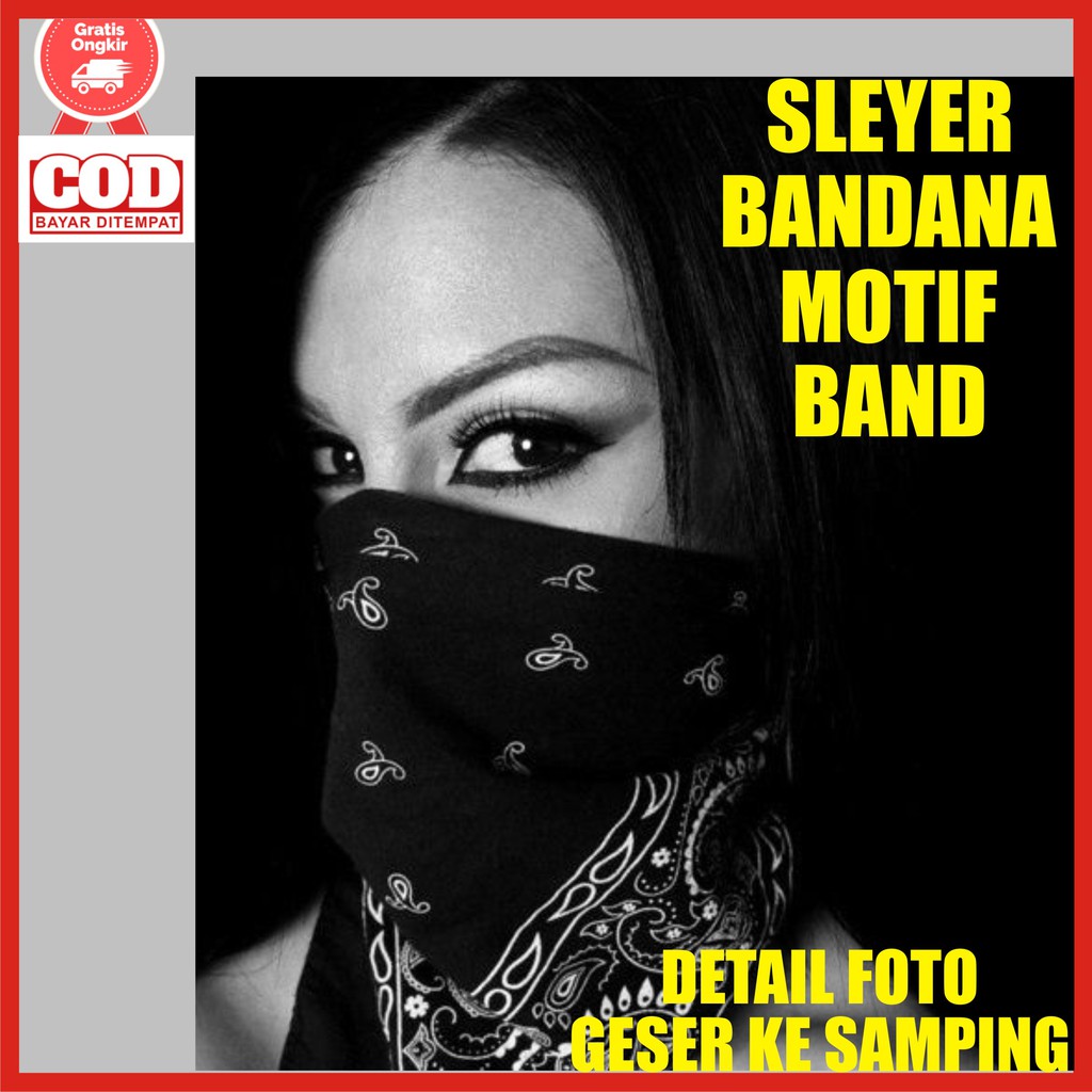 Slayer Bandana Pria Motif Polos Retro Band Tengkorak Hitam Segitiga Slayer Kepala Pria Motif