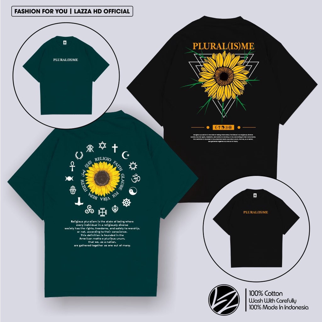Kaos Baju Distro PLURALISME SUN FLOWERS BUNGA MATAHARI KAOS DISTRO UNITY IN DIVERSITY BAPHOMET AGAMA