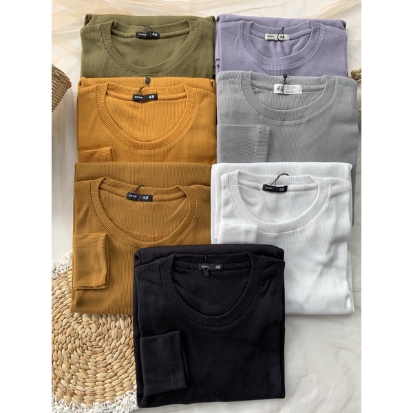 (COD) Kaos RIB Deluxe lengan panjang wafer grosir Basic premium polos rajut knit tee ruby kallyoutfi