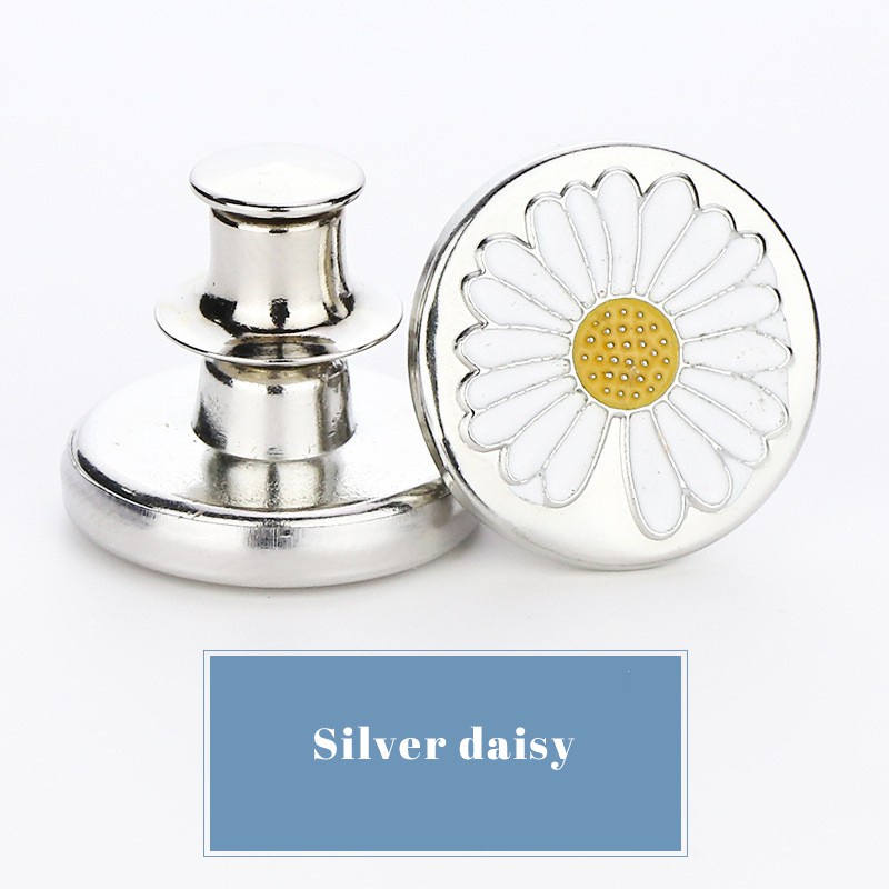 Kancing Jeans Logam Simple Adjustable Kancing Pengait Celana Panjang Jeans Denim Desain Bunga Daisy Warna Putih Kait Pengecil Lingkar Pinggang Celana Jeans Model Bisa Dilepas-1 PC-Perak-daisy