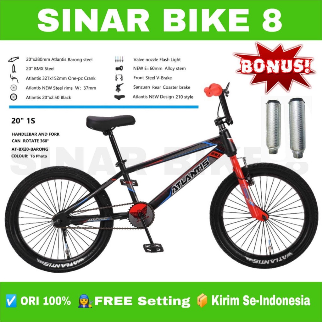 Sepeda Anak Laki BMX Ukuran 20 Inch ATLANTIS BARONG Ban Jumbo Bonus Jalu