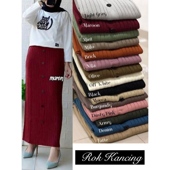 Rok Span Rajut Kancing Premium / Rok Viral