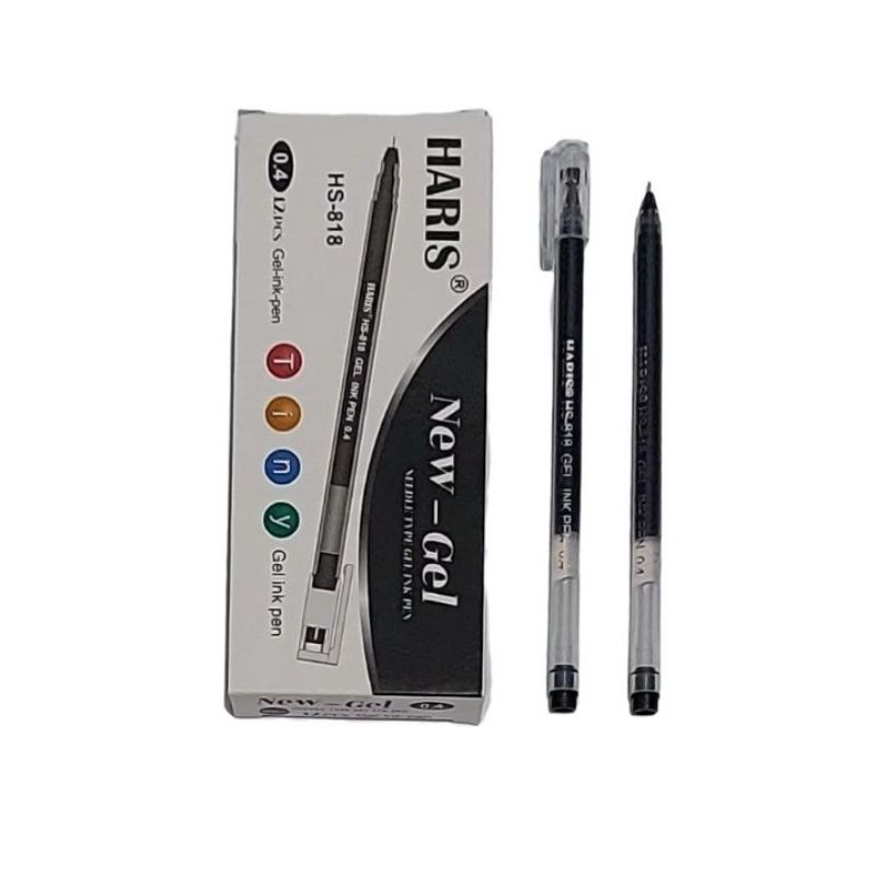 Pulpen Haris New Gel Big Ink Needle Tip 0.4mm - 12 Pcs