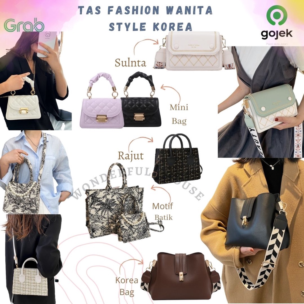 Tas Selempang Wanita Fashion Korea Style Tas Bahu Import Tote Bag Wanita Mutiara Tas Fashion Motif Batik Wanita Tas Kerja Tas Jalan