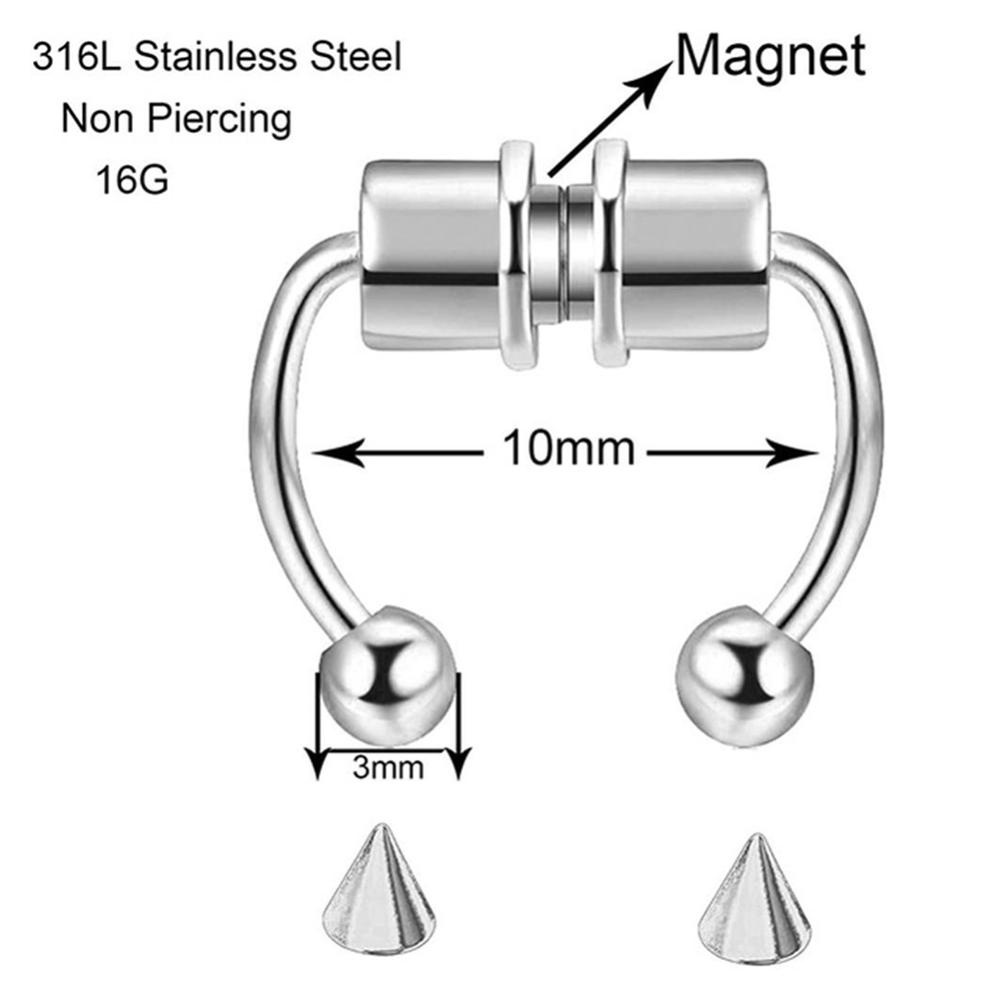 Timekey Anting Tindik Hidung Palsu Magnetik Tanpa Tindik Bahan Stainless Steel E7R7