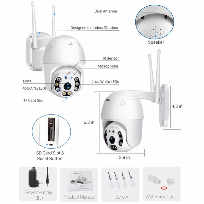 IP Camera CCTV Outdoor 1080P 8MP Onvif Full HD ICSee PTZ InfraRed Kamera Wireless ColorVu