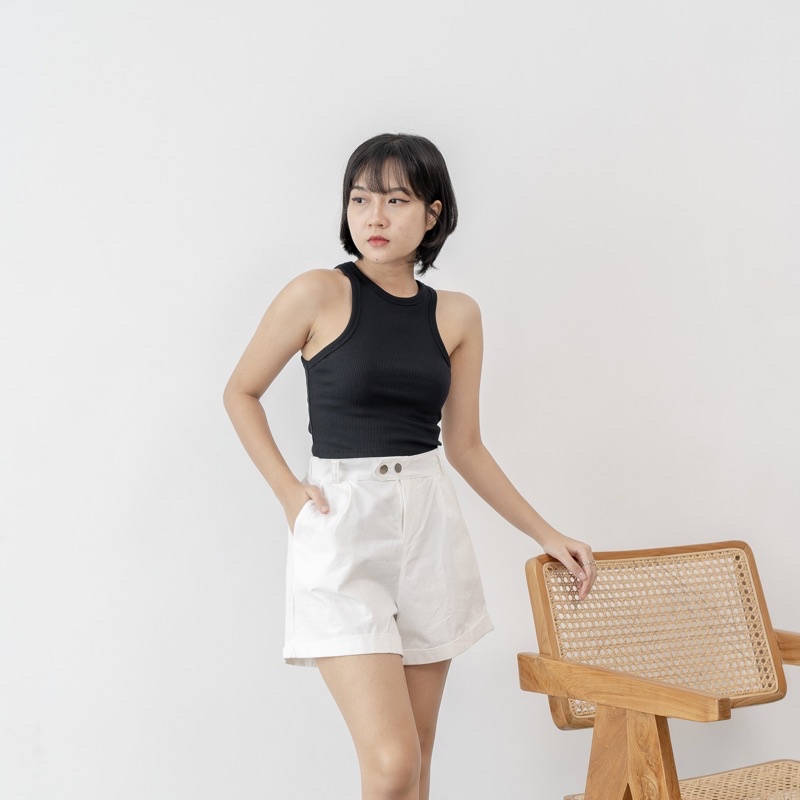 Georgios Women | High Neck Crop Top | Tanktop Rib Wanita-Hitam