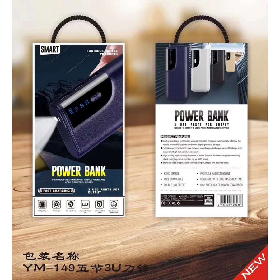 Smart Power Bank LCD Display 3 USB Port 20000mAh - PH50 - Black