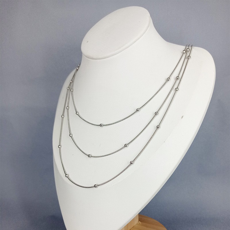 Kalung Titanium Tiga Layer Kombinasi Warna Rantai Itali Korea Style Wanita Anti Karat