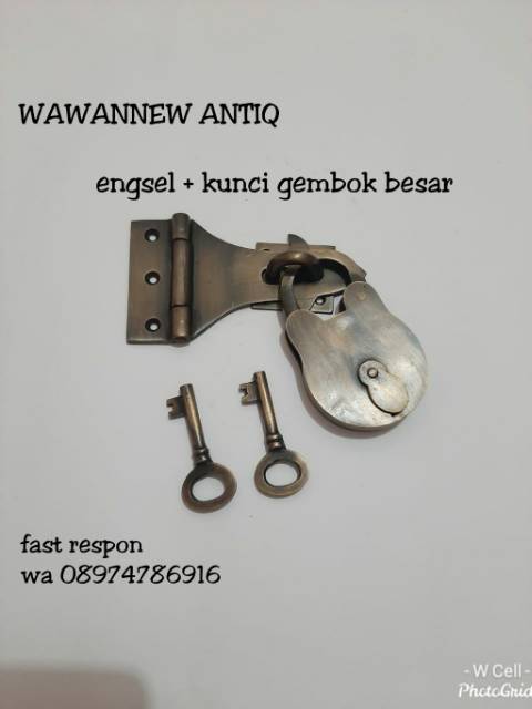 Grendel Engsel Kuningan + Kunci Gembok Pintu Rumah Pagar Antik Murah